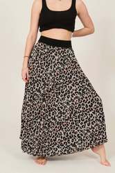 Animal Print Pleated Maxi Skirt